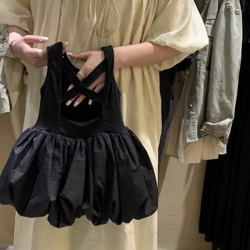 [5071100] - Baju Dress Gaun Princess Lengan Kutung Fashion Anak Perempuan Cewek - Motif Solid Colour Black - BABYHOKI STORE