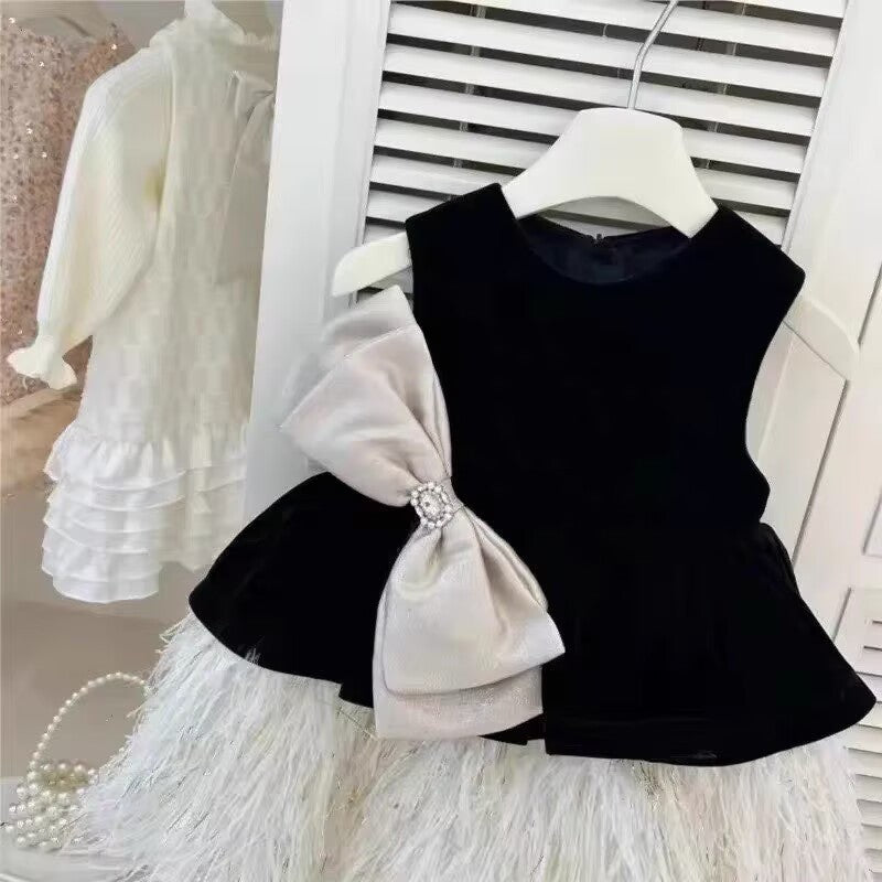 [5071168] - Baju Gaun Dress Princess Elegant Lengan Kutung Korean Version Style Anak Perempuan Cewek - Motif Big Ribbon - BABYHOKI STORE