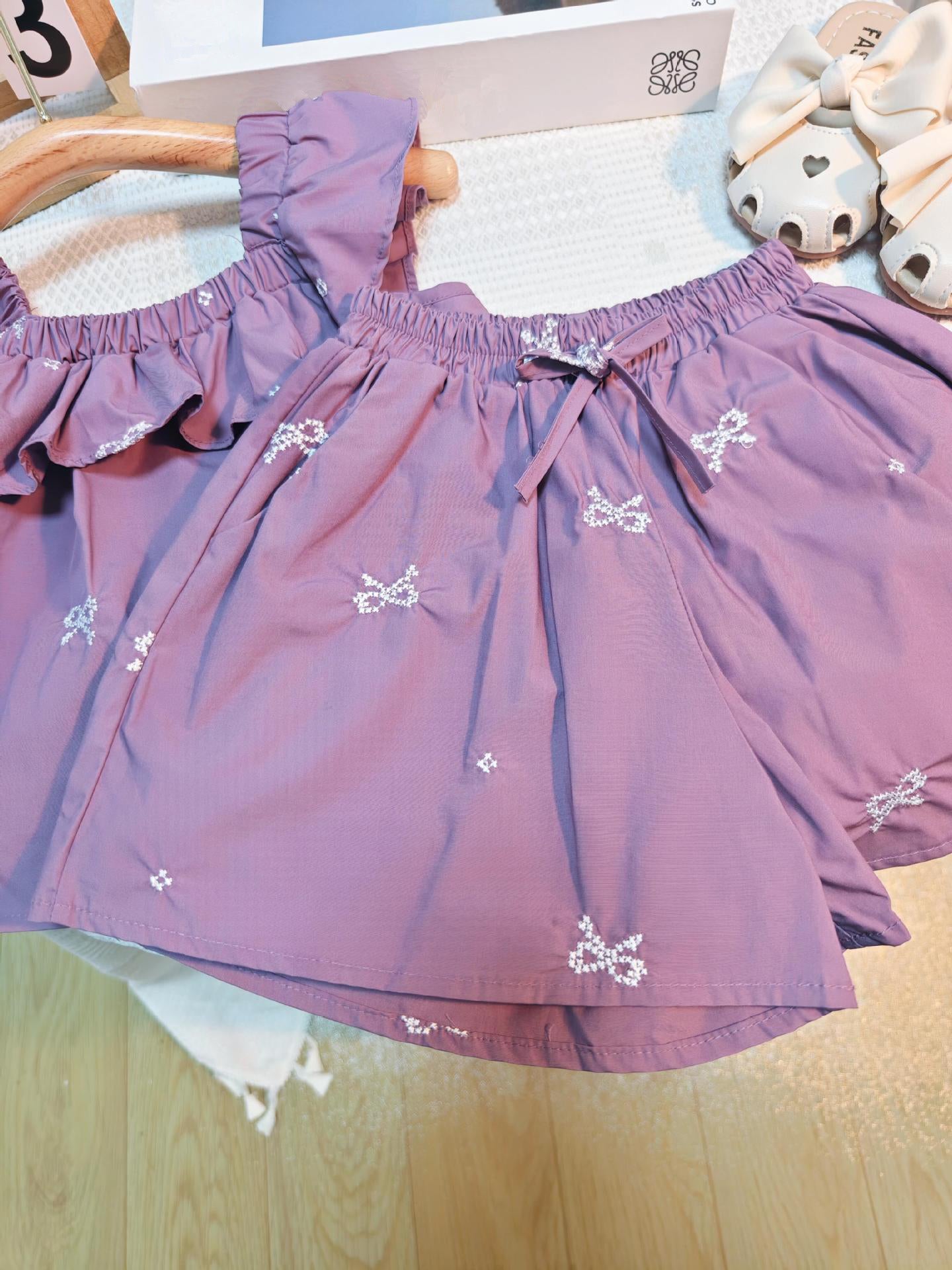 [363727] - Setelan Atasan Baju Tanpa Lengan Celana Pendek Fashion Anak Perempuan - Motif Ruffles Ribbon