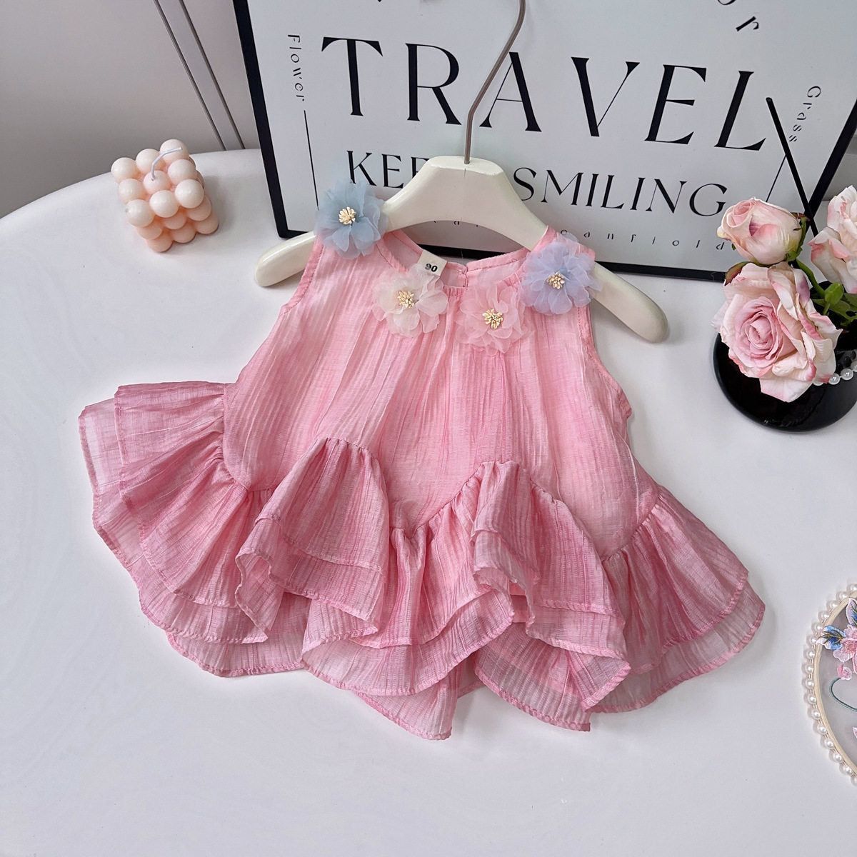 [363967] - One Set 2in1 Baju Setelan Atasan Lengan Kutung Ruffled Bawahan Panjang Kulot Korean Style Fashion Style Anak Cewek Perempuan - Motif Floral - BABYHOKI STORE
