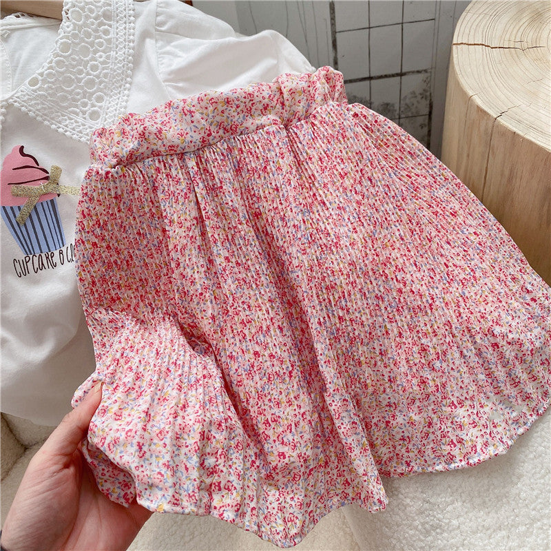 [363821] - Setelan Baju Lengan Pendek Bawahan Rok Pendek Fashion Anak Perempuan - Motif Cupcake