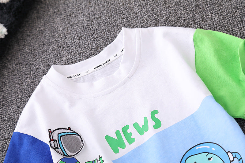 [345453] - Baju Setelan Kaos Lengan Pendek Celana Pendek Jeans Anak Cowok Fashion - Motif Dino News