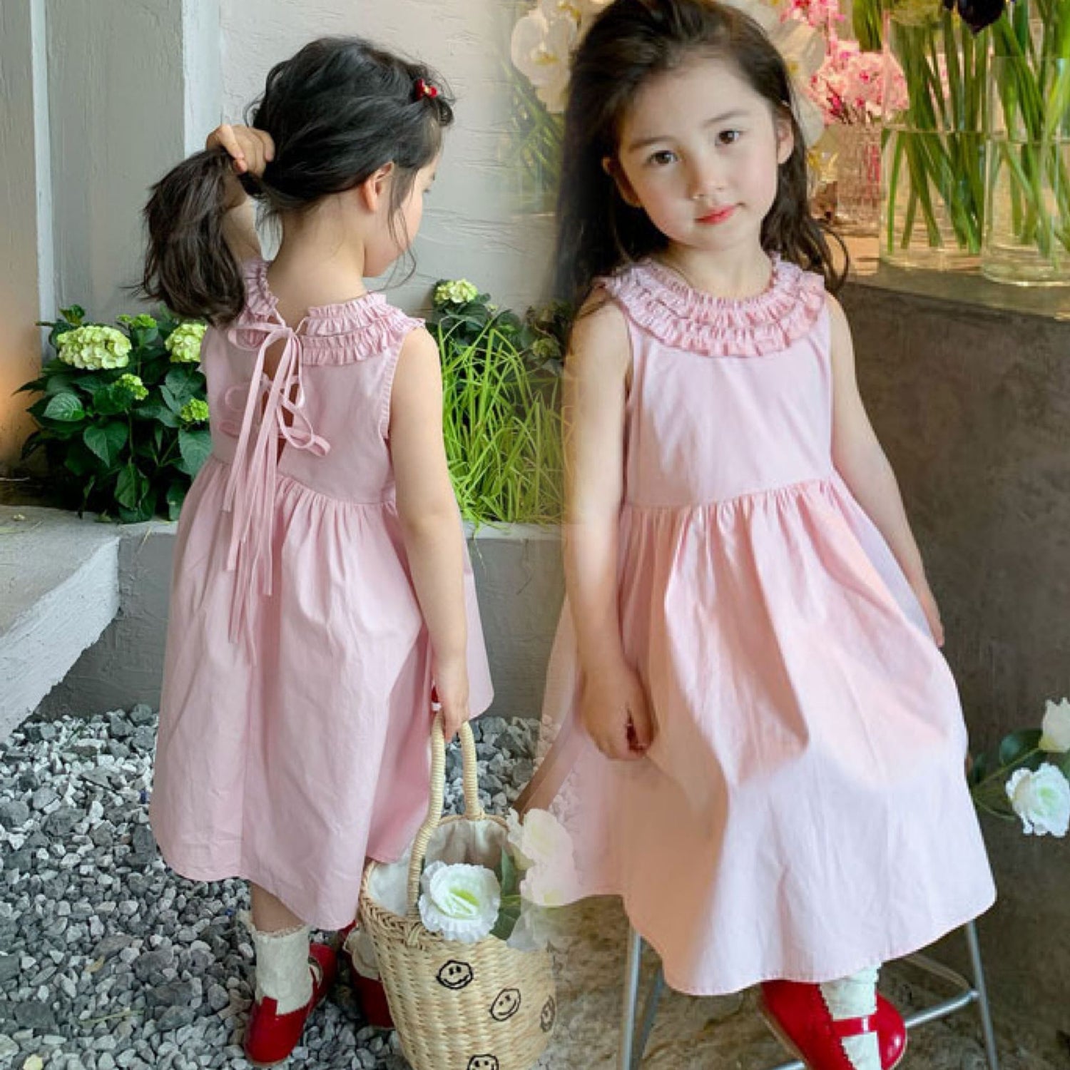 [5071044] - Baju Dress Tanpa Lengan Fashion Anak Perempuan - Motif Plain Ruffles