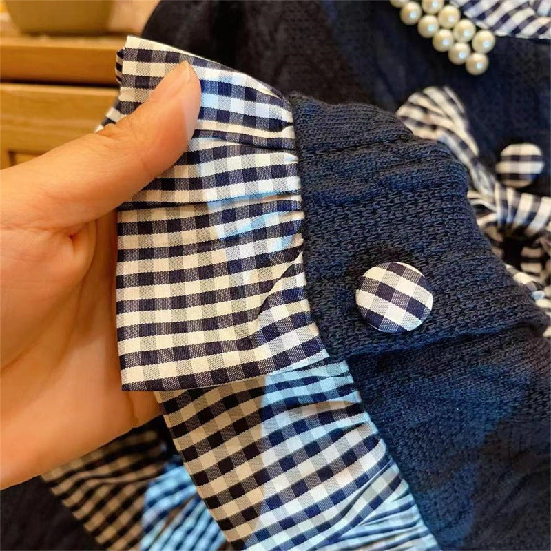 [963140] - One Set 2in1 Baju Setelan Atasan Blouse Lengan Panjang Bawahan Celana Panjang Korean Version Style Anak Perempuan Cewek - Motif Bow Tie Plaid - BABYHOKI STORE - BABYHOKI STORE