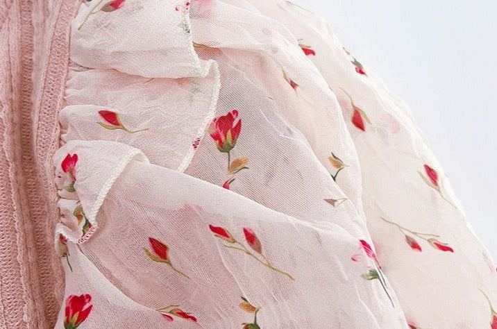 [363704] - Setelan Baju Lengan Balon Celana Jeans Fashion Anak Perempuan Cewek - Motif Wavy Flowers
