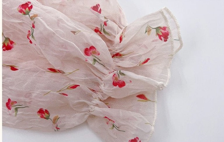 [363704] - Setelan Baju Lengan Balon Celana Jeans Fashion Anak Perempuan Cewek - Motif Wavy Flowers