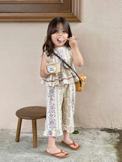 [507953] - Setelan Baju Kutung Bawahan Panjang Anak Perempuan Import Fashion - Motif Flower Pattern
