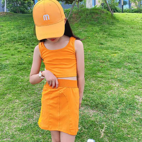 [507S1125] - Setelan Baju Kutung Bawahan Rok Pendek Anak Perempuan - Motif Casual Plain