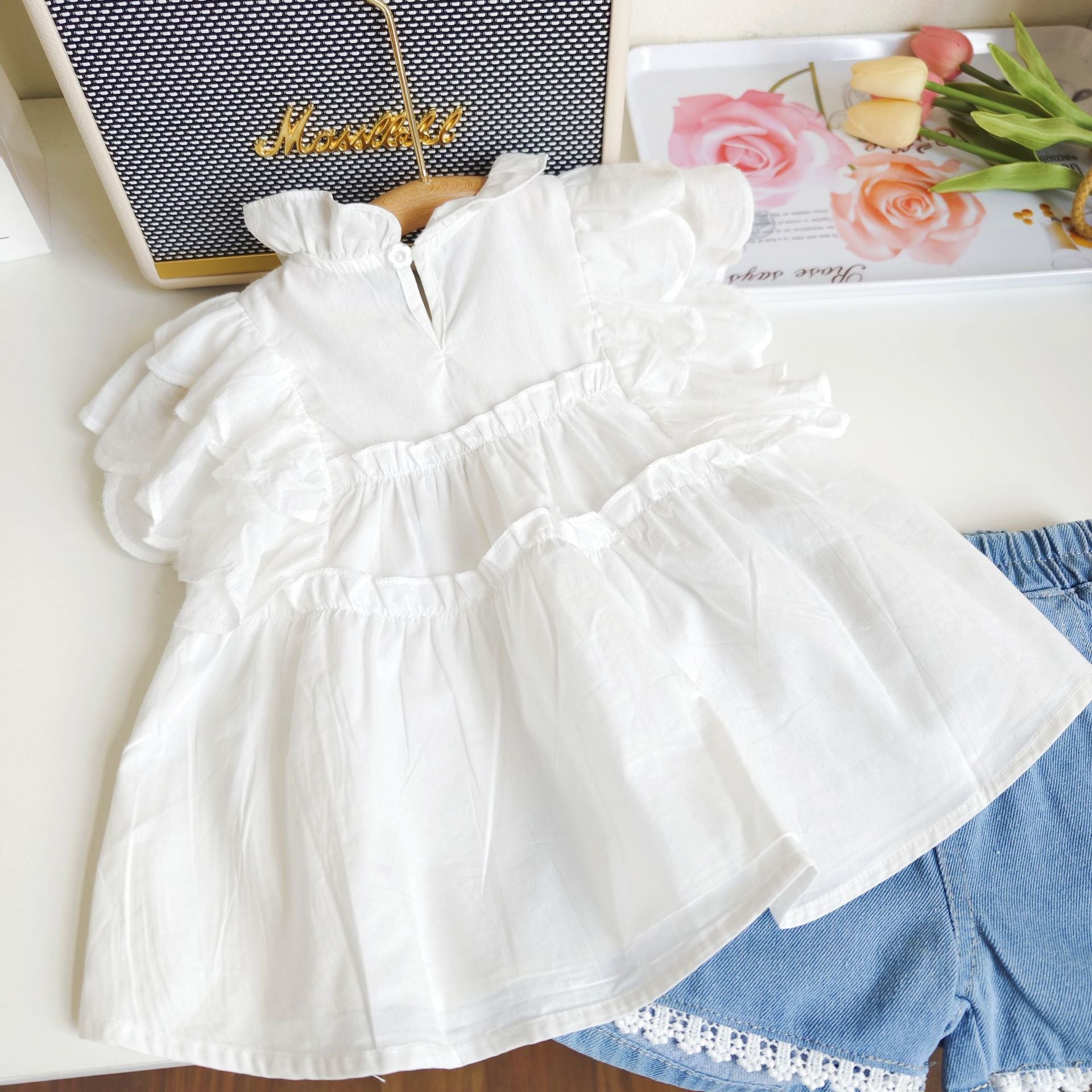 BABYHOKI STORE Usia 7 8 9 10 Tahun Baju Anak Tanggung Cewek [363670] - Setelan Baju Blouse Celana Pendek Jeans Anak Perempuan Fashion - Motif Cute Plain