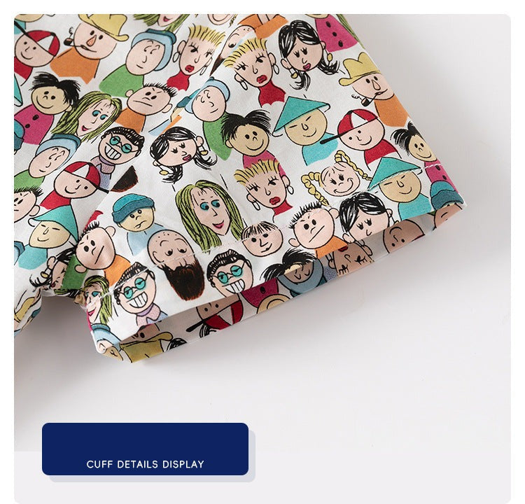 [5131109] - Baju Atasan Kemeja Lengan Pendek Fashion Anak Laki-Laki - Motif People Painting
