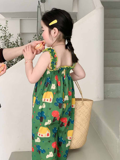 [507984] - Setelan Baju Jumpsuit Karet Kutung Fashion Anak Perempuan - Motif House Tree