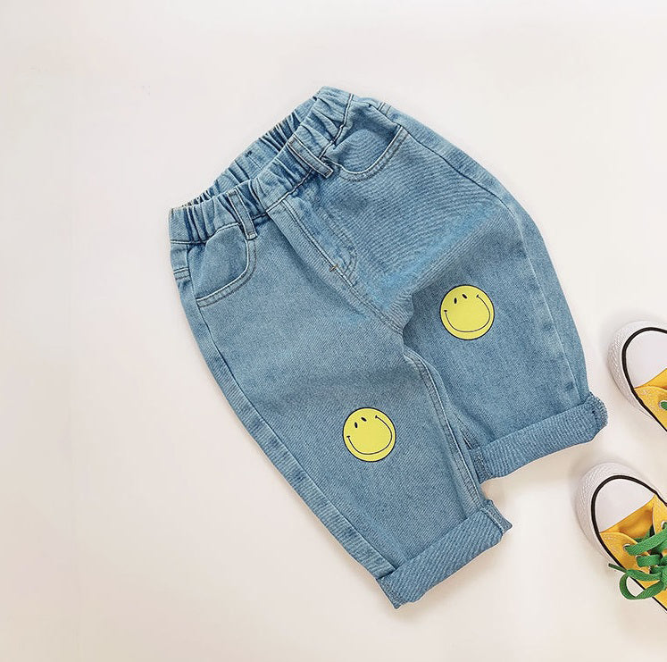 [507S1149] - Bawahan Celana Panjang Jeans Anak Perempuan - Motif Knee Smile
