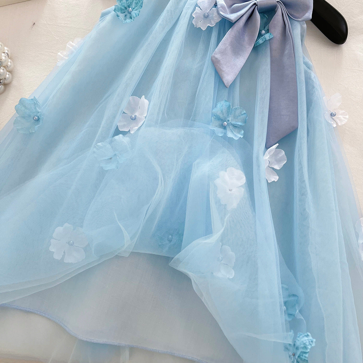 [963228] - Baju Gaun Dress Lengan Kutung Princess Style Anak Perempuan Cewek - Motif Bow Gauze- BABYHOKI STORE