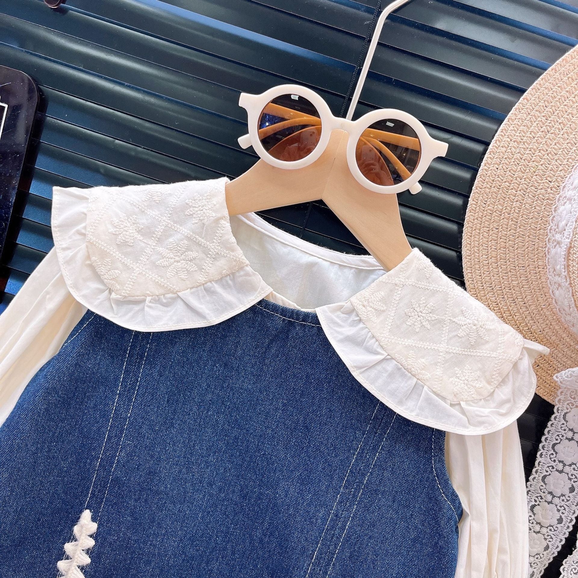 [363903] - One Set 3in1 Baju Setelan Atasan Blouse Lengan Panjang Atasan Vest Denim Bawahan Celana Panjang Denim Fashion Anak Cewek Perempuan - Motif Basic Denim - BABYHOKI STORE - BABYHOKI STORE