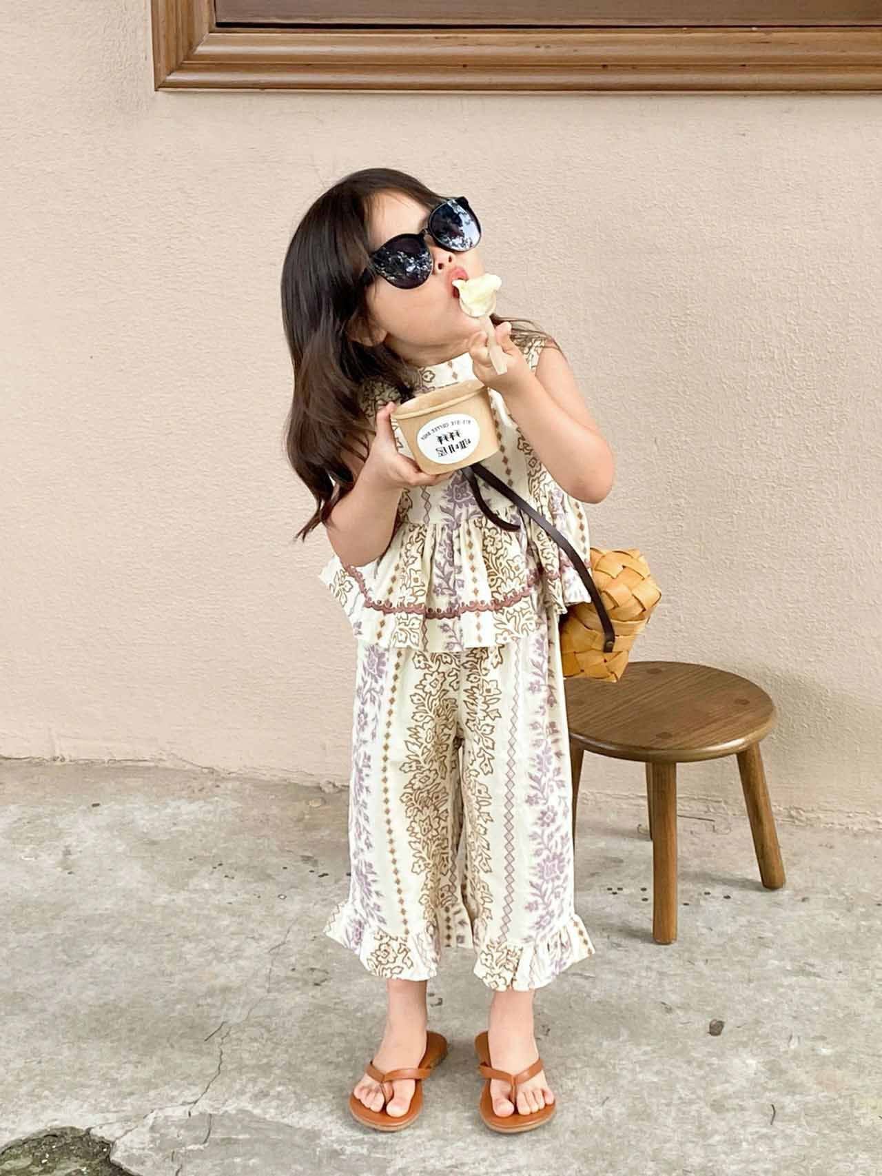 [507953] - Setelan Baju Kutung Bawahan Panjang Anak Perempuan Fashion - Motif Flower Pattern