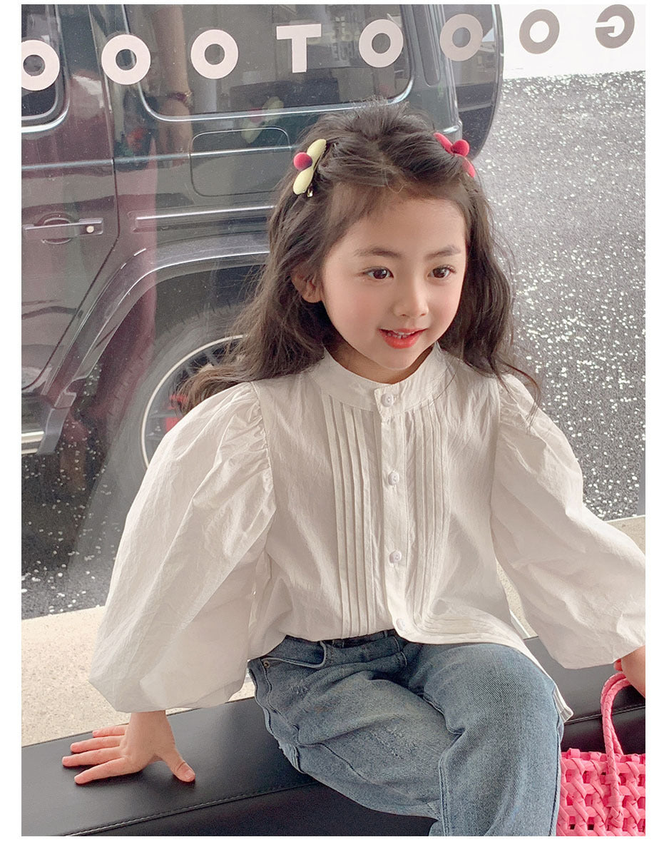 [507986] - Baju Blouse Lengan Balon Fashion Anak Perempuan - Motif Plain Lines