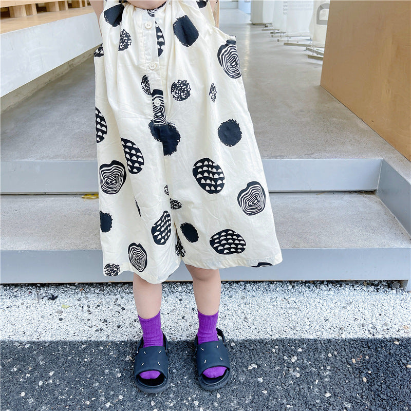 [507S196] - Setelan Jumpsuit Tanpa Lengan Celana Panjang Anak Perempuan - Motif Round Layers