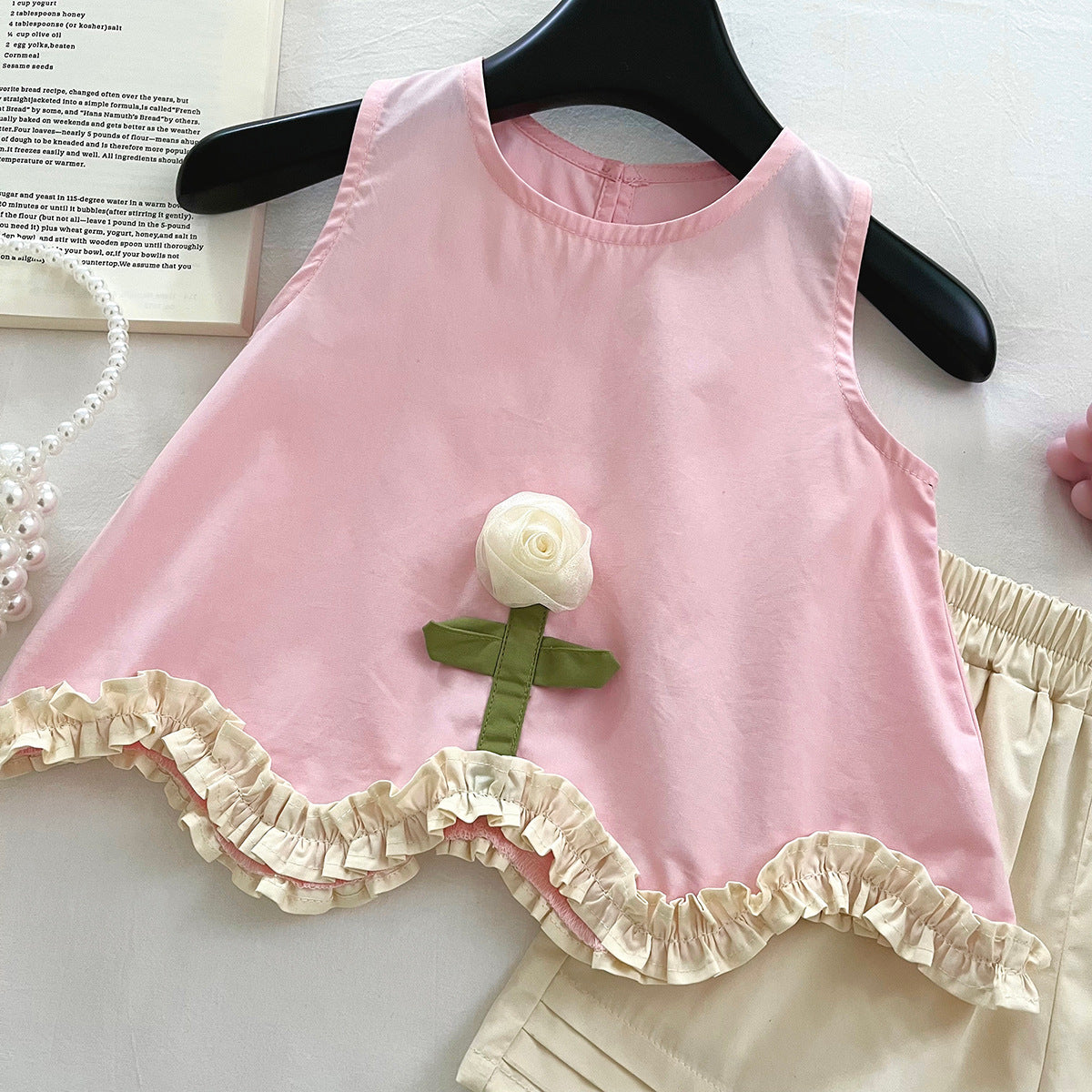 [963230] - One Set 2in1 Baju Setelan Atasan Blouse Lengan Kutung Bawahan Celana Pendek Korean Style Anak Perempuan Cewek - Motif Flower Lace - BABYHOKI STORE