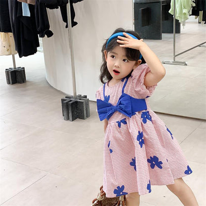 [507S157] - Baju Dress Lengan Pendek Fashion Anak Perempuan - Motif Ribbon Clover