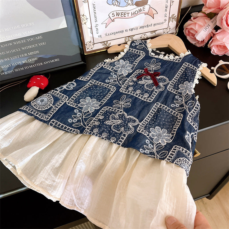[963212] - Baju Gaun Dress Summer Lengan Kutung Korean Version Style Anak Perempuan Cewek - Motif Ribbon Flower - BABYHOKI STORE - BABYHOKI STORE