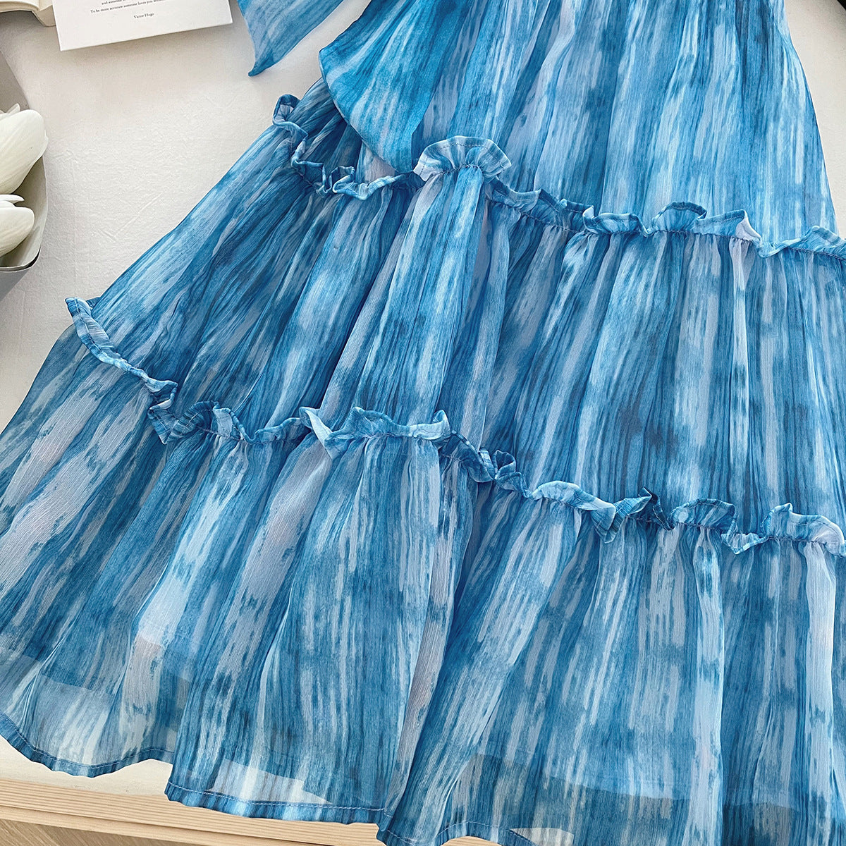 [963152] - Baju Gaun Dress Ruffled Lengan Kutung Anak Perempuan Cewek - Motif Blue Striped - BABYHOKI STORE - BABYHOKI STORE