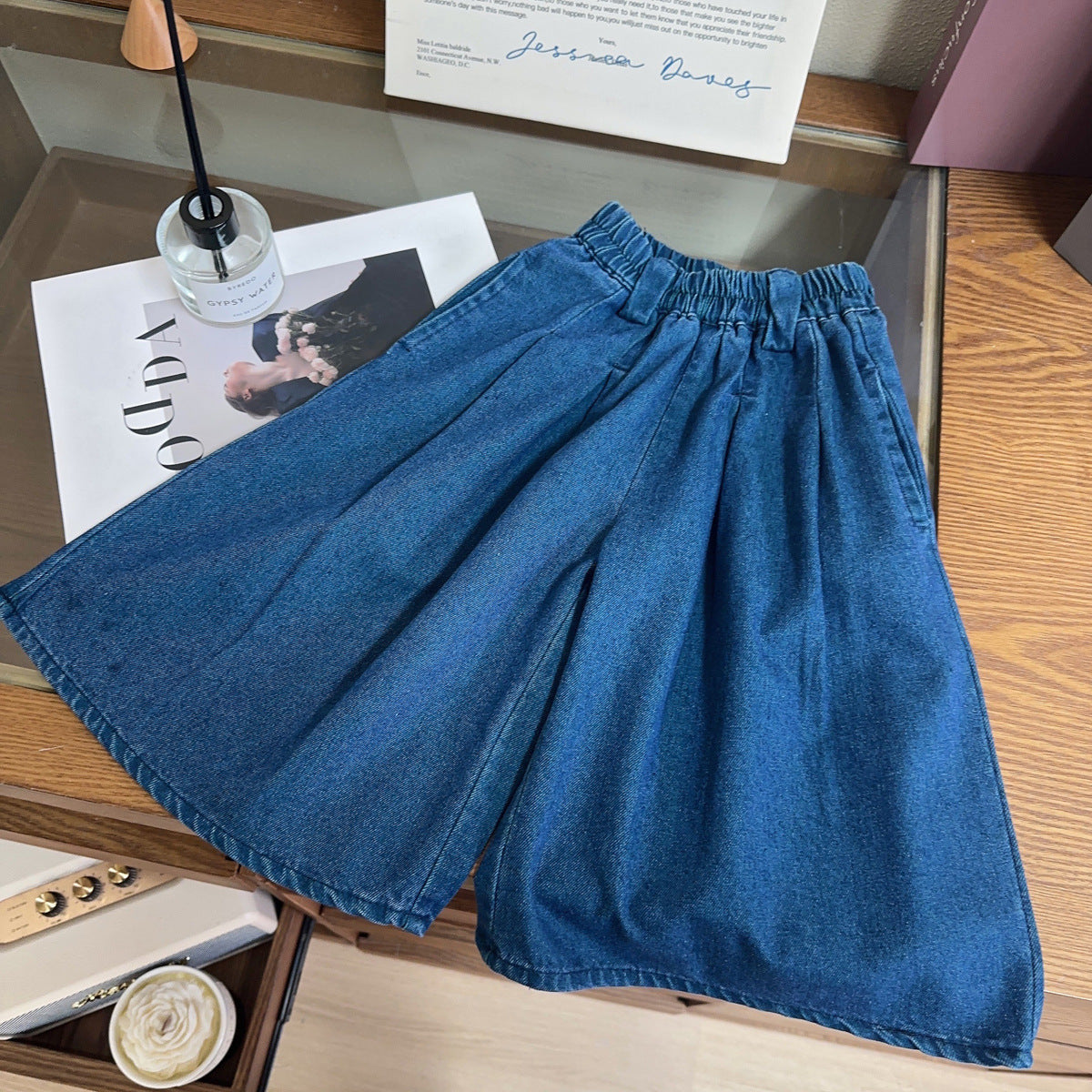 [963247] - One Set 2in1 Baju Setelan Atasan Blouse Lengan Kutung Bawahan Panjang Jeans Kulot Korean Style Anak Perempuan Cewek - Motif Pom Pom - BABYHOKI STORE