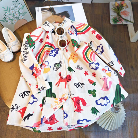 [363695] - Baju Tunik Dress Lengan Panjang Fashion Anak Perempuan Cewek - Motif Random Nature Korea