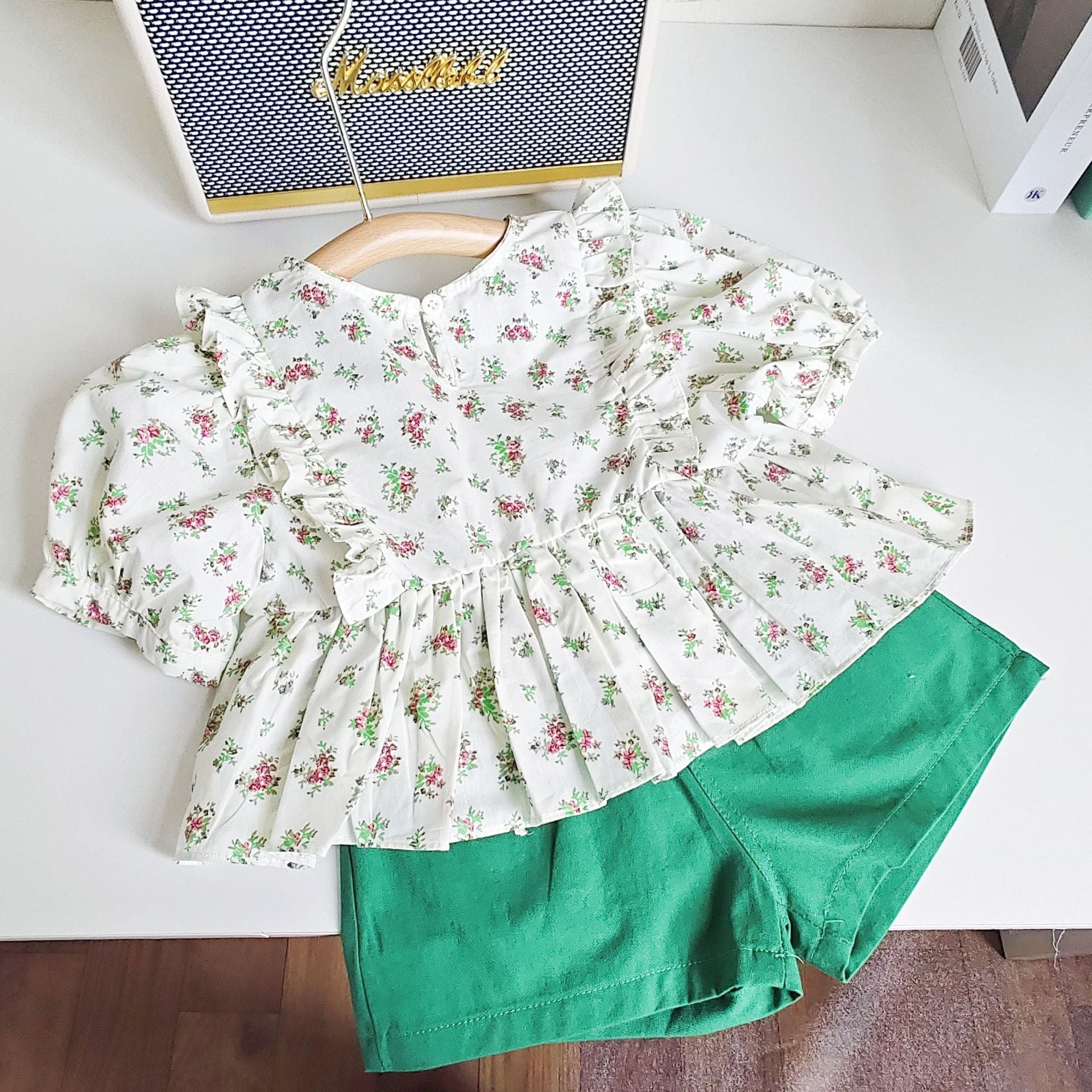 BABYHOKI STORE Usia 7 8 9 10 Tahun Baju Anak Tanggung Cewek [363624] - Setelan Blouse Bawahan Pendek Anak Perempuan - Motif Tie Flowers