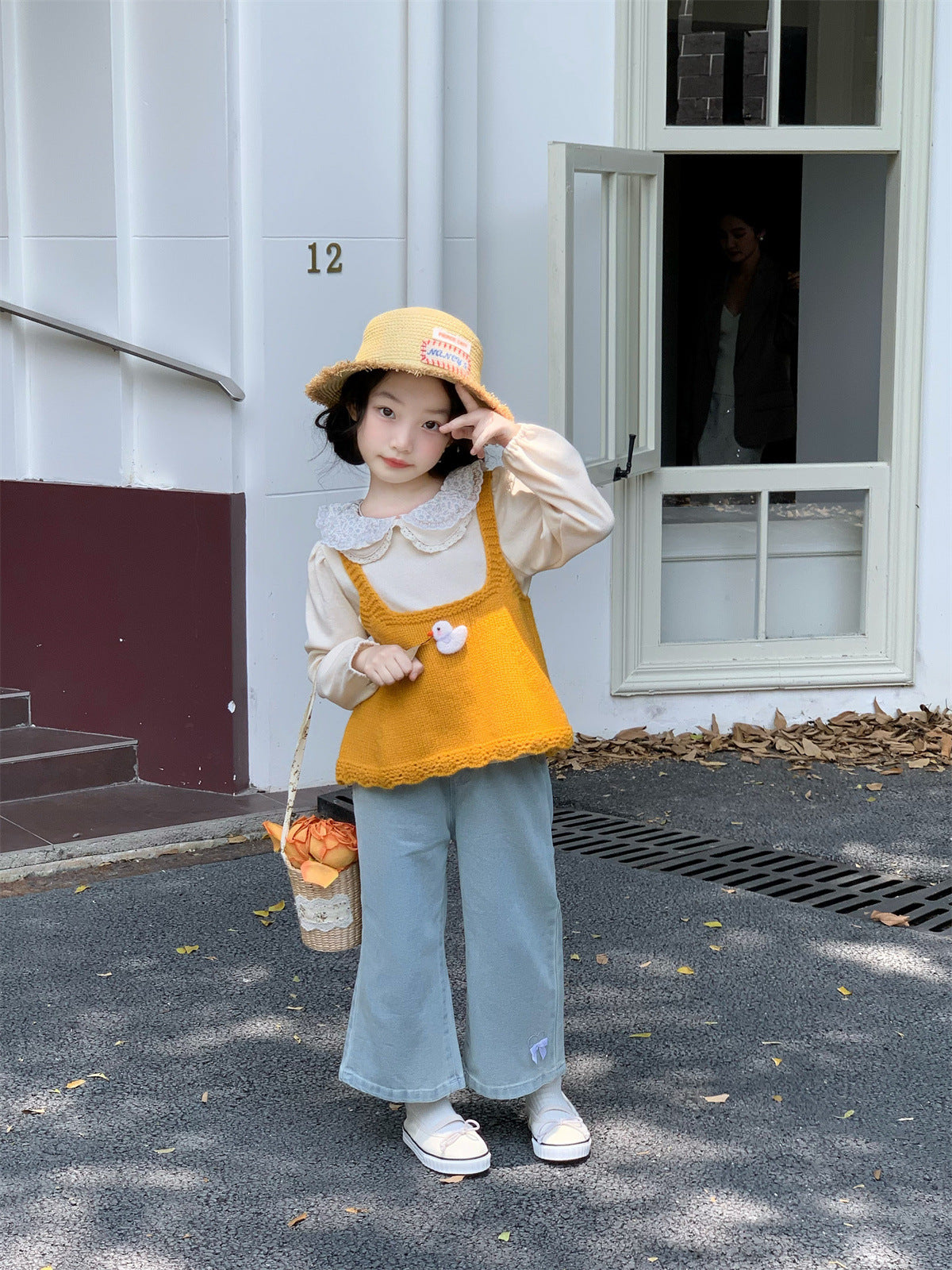 [363931] - One Set 3in1 Baju Setelan Atasan Blouse Lengan Panjang Vest Kutung Bawahan Celana Panjang Kulot Jeans Korean Fashion Anak Cewek Perempuan - Motif Cute Lace - BABYHOKI STORE