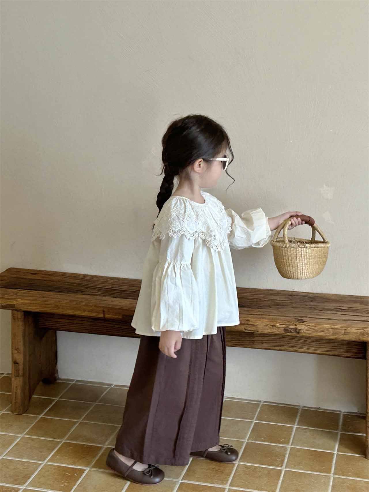 [5071067] - Setelan Baju Blouse Lengan Panjang Celana Panjang Fashion Anak Perempuan - Motif Plain Lace