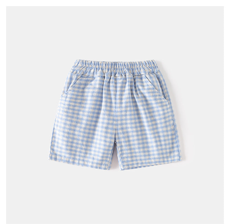 [5131126] - One Set 2in1 Baju Setelan Atasan Kemeja Lengan Pendek Bawahan Celana Pendek Casual Style Korean Version Anak Laki Laki Cowok - Motif Plaid - BABYHOKI STORE