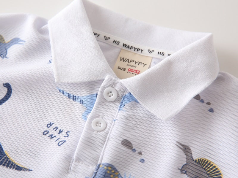 [383225] - Baju Atasan Kaos Polo Kerah Lengan Pendek Anak Laki-Laki Cowok - Motif White Dinosaur - BABYHOKI STORE - BABYHOKI STORE