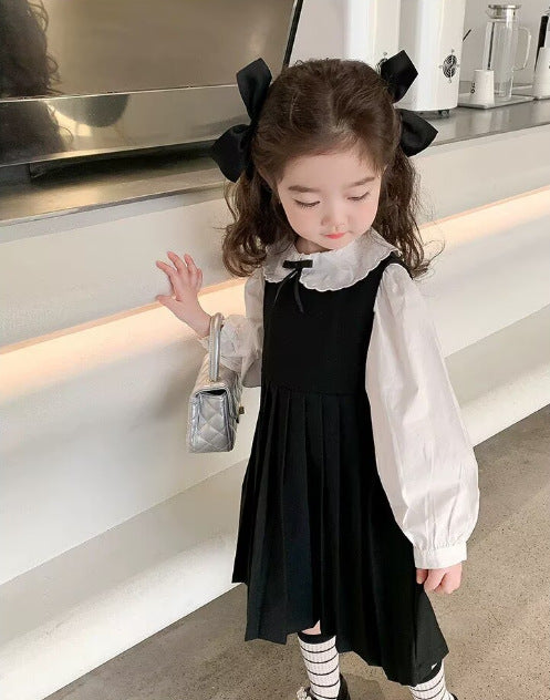 [5071180] - One Set 2in1 Baju Setelan Dress Atasan Lengan Panjang Korean Version Style Anak Perempuan Cewek - Motif Collar With Ribbon - BABYHOKI STORE