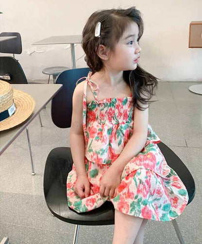 [507950] - Baju Dress Lengan Kutung Anak Perempuan Import Fashion - Motif Wavy Bloom