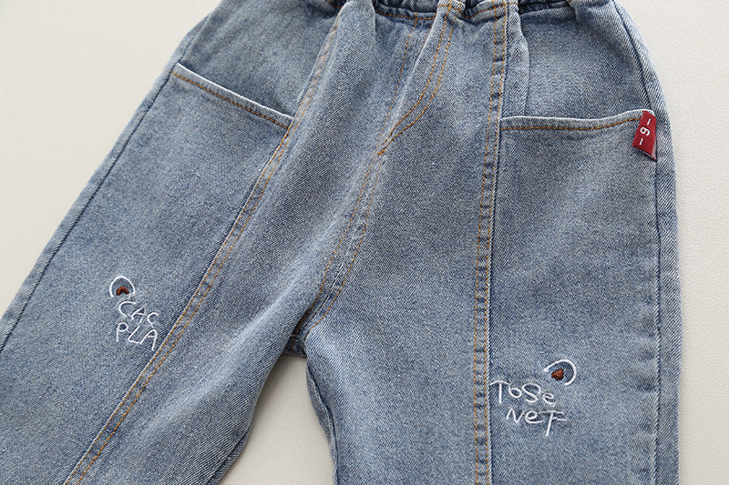 [345512] - One Set 2in1 Baju Setelan Casual Atasan Kemeja Lengan Panjang Bawahan Celana Panjang Jeans Fashionable Anak Laki Laki Cowok - Motif Bear Brown - BABYHOKI STORE - BABYHOKI STORE