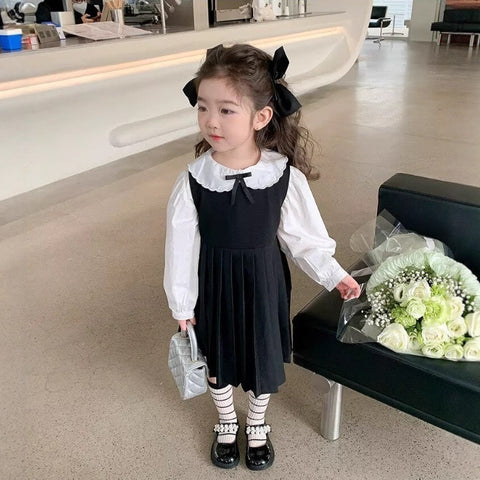 [5071180] - One Set 2in1 Baju Setelan Dress Atasan Lengan Panjang Korean Version Style Anak Perempuan Cewek - Motif Collar With Ribbon - BABYHOKI STORE