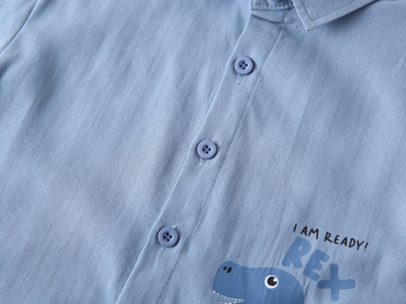 [383219] - Atasan Baju Kemeja Lengan Pendek Anak Laki-Laki Cowok - Motif T-rex - BABYHOKI STORE