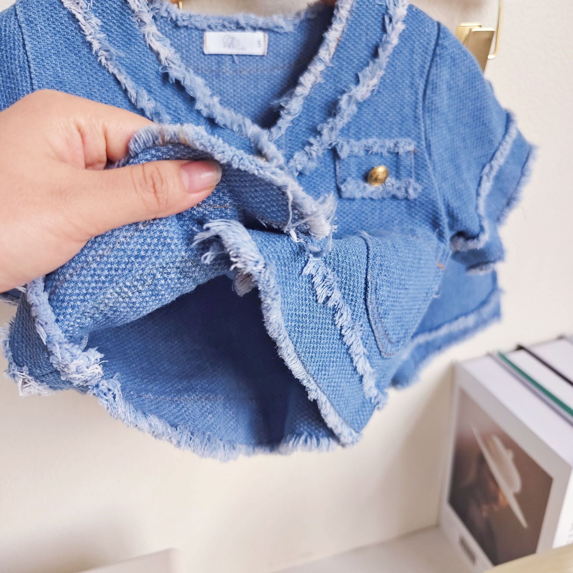 BABYHOKI STORE Usia 7 8 9 10 Tahun Baju Anak Tanggung Cewek [363625] - Setelan Cardigan Celana Pendek Jeans Anak Perempuan - Motif Messy Fur