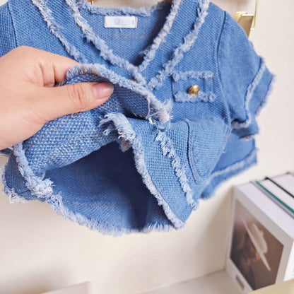 [363625] - Setelan Cardigan Celana Pendek Jeans Anak Perempuan - Motif Messy Fur