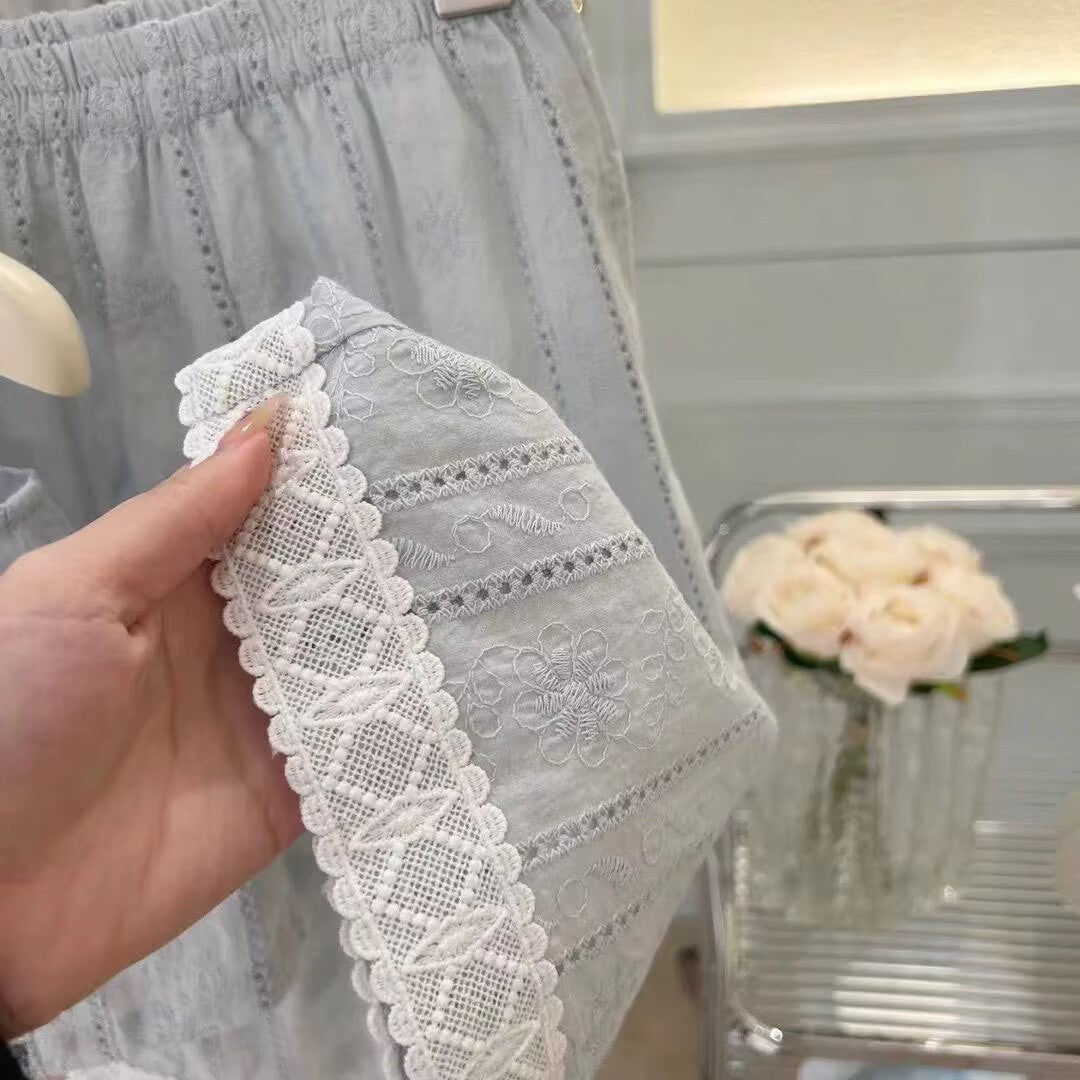 [5071130] - One Set 2in1 Baju Setelan Summer Outfit Atasan Lengan Kutung Bawahan Celana Panjang Fashion Korean Style Anak Perempuan Cewek - Motif Lace Flower Katbol - BABYHOKI STORE