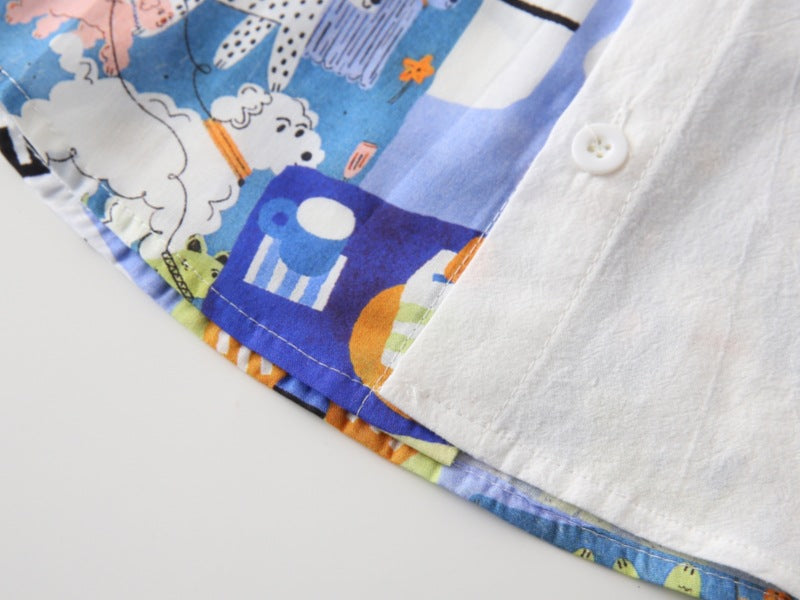 [383218] - Atasan Baju Kemeja Lengan Pendek Anak Laki-Laki - Motif Letters and Animals