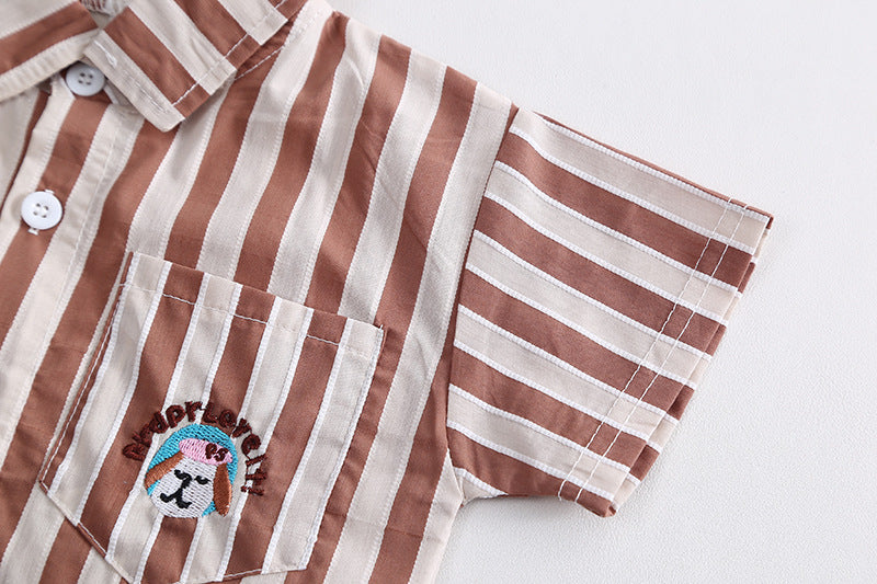 [345466] - Baju Setelan Kemeja Celana Pendek Anak Laki-Laki Fashion - Motif Pocket Dog