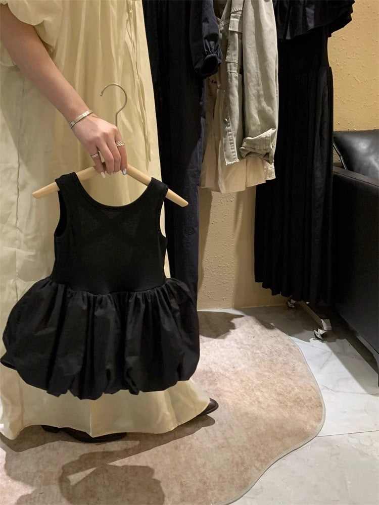 [5071100] - Baju Dress Gaun Princess Lengan Kutung Fashion Anak Perempuan Cewek - Motif Solid Colour Black - BABYHOKI STORE