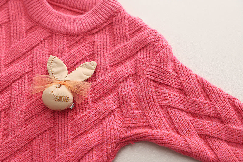 [363690] - Setelan Baju Sweater Rajut Bawahan Rok Fashion Anak Cewek - Motif Pocket Rabbit