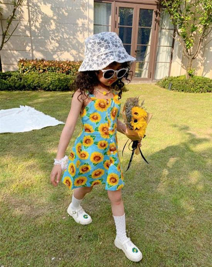 [507S166] - Baju Dress Tanpa Lengan Fashion Anak Perempuan - Motif Bloom Sunflower