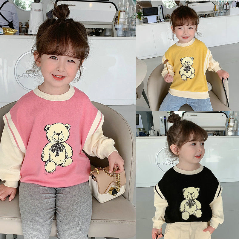 [507S162] - Baju Atasan Sweater Lengan Panjang Fashion Anak Perempuan - Motif Teddy Bear