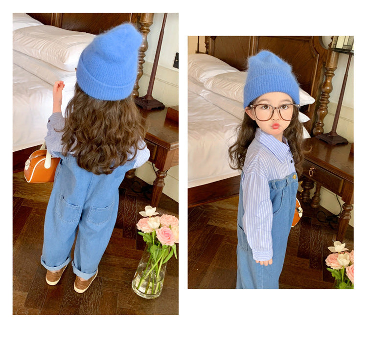 [5071025] - Setelan Baju Jumpsuit Lengan Panjang Bawahan Jeans Fashion Anak Perempuan - Motif High Line