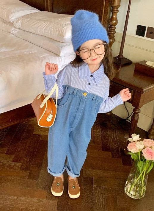 [5071025] - Setelan Baju Jumpsuit Lengan Panjang Bawahan Jeans Fashion Anak Perempuan - Motif High Line
