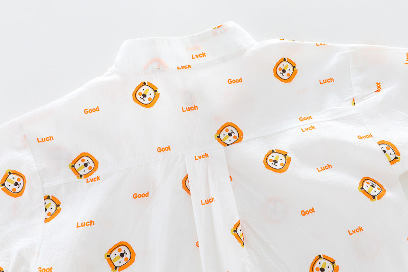 [345437] - Baju Setelan Kemeja Lengan Pendek Celana Pendek Anak Cowok Fashion - Motif Lion Face