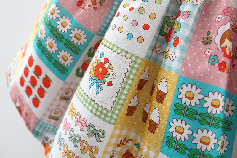 [340380] - Baju Mini Dress Lengan Balon Fashion Anak Perempuan - Motif Fruit Flower